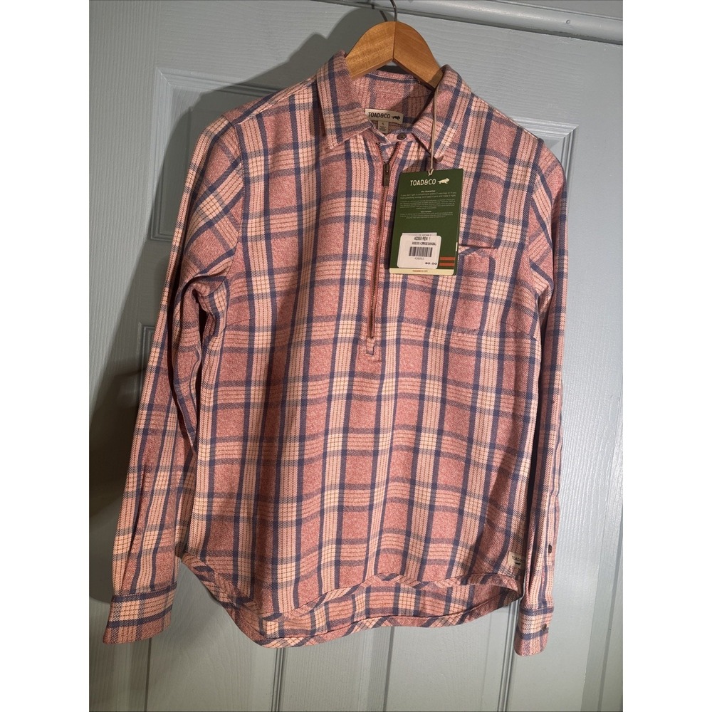 TOAD & CO - NEW w TAG - Womens S Pullover 1/4 Zip BODIE Flannel Shirt Pink